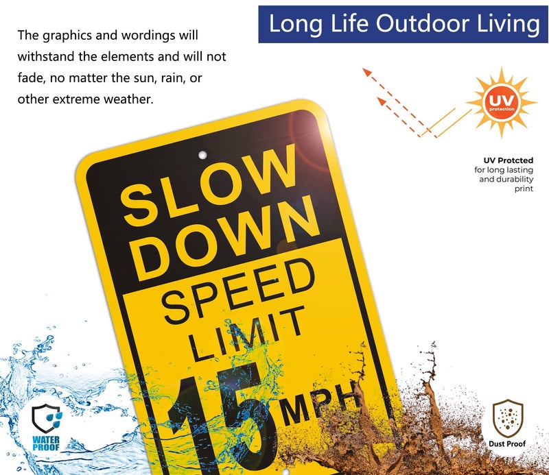 Afuven Slow Down Speed Limit 15 MPH Sign 2 Pack Metal Reflective 15MPH Signs Slow Traffic Signs 12" x 18" Rust Free Aluminum Easy Mounting Outdoor Use Waterproof Sturdy - Image 5